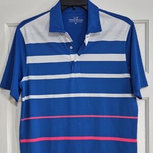 Vineyard Vines Polo Shirt Mens Medium Blue White Pink Stripe Short Sleeve